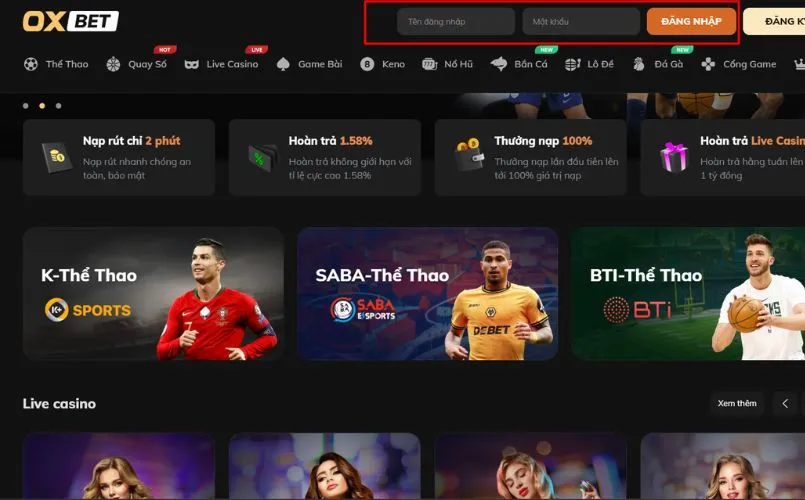 Hướng dẫn đăng nhập Oxbet trên trình duyệt web