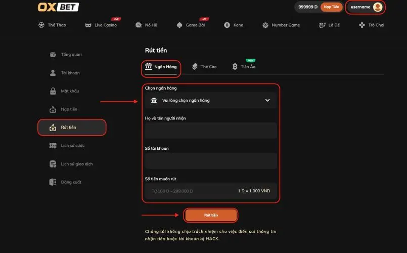 Hướng dẫn rút tiền Oxbet chi tiết cho các tân binh